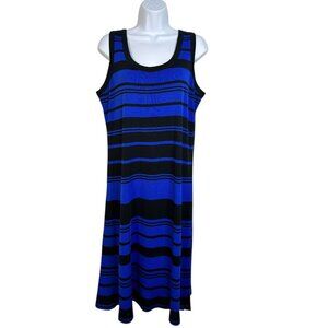 Misook Striped Knit Tank Dress Blue Black Knee Length Sleeveless Large